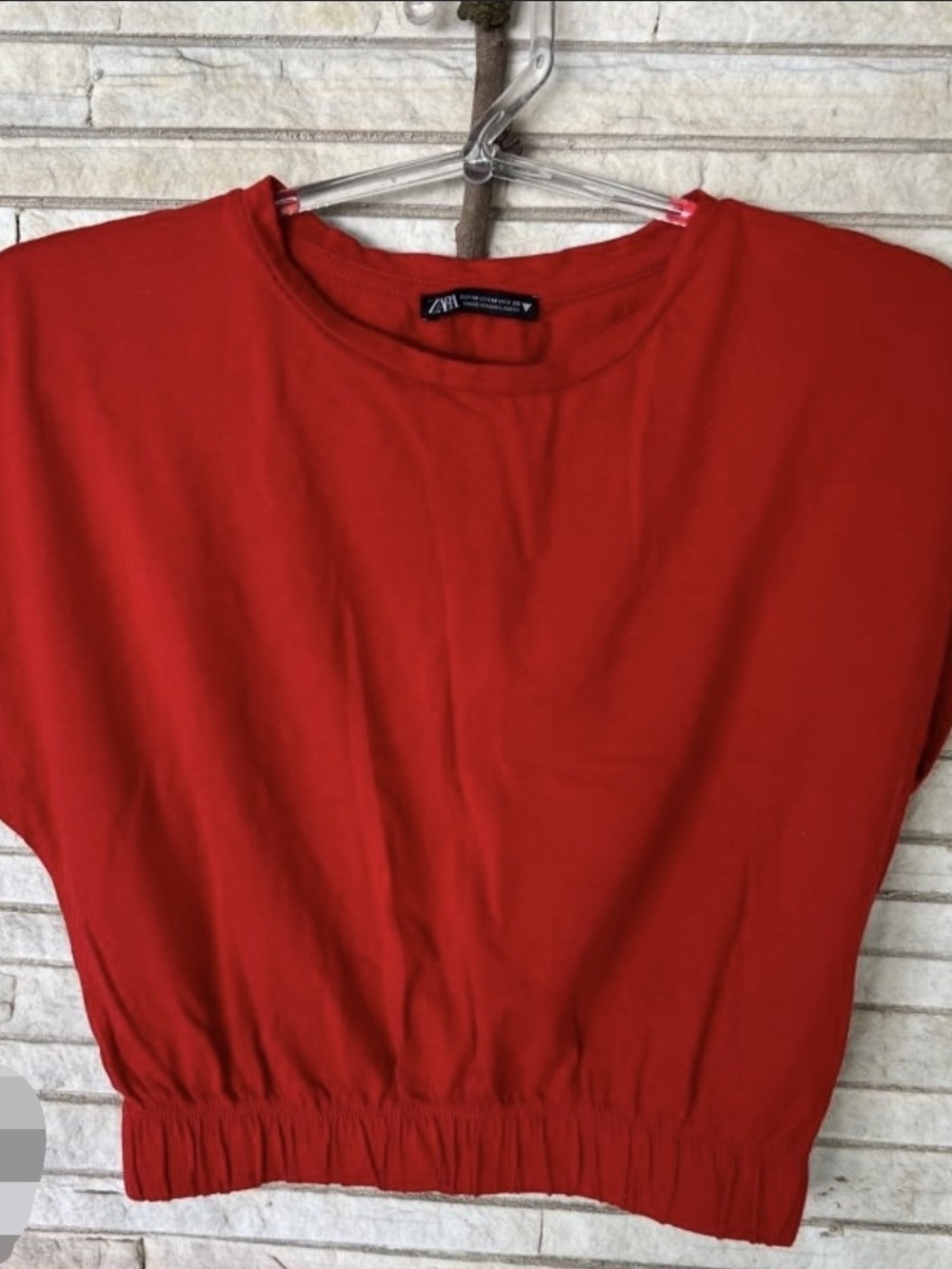 Zara Bright Red Cropped Crewneck Top